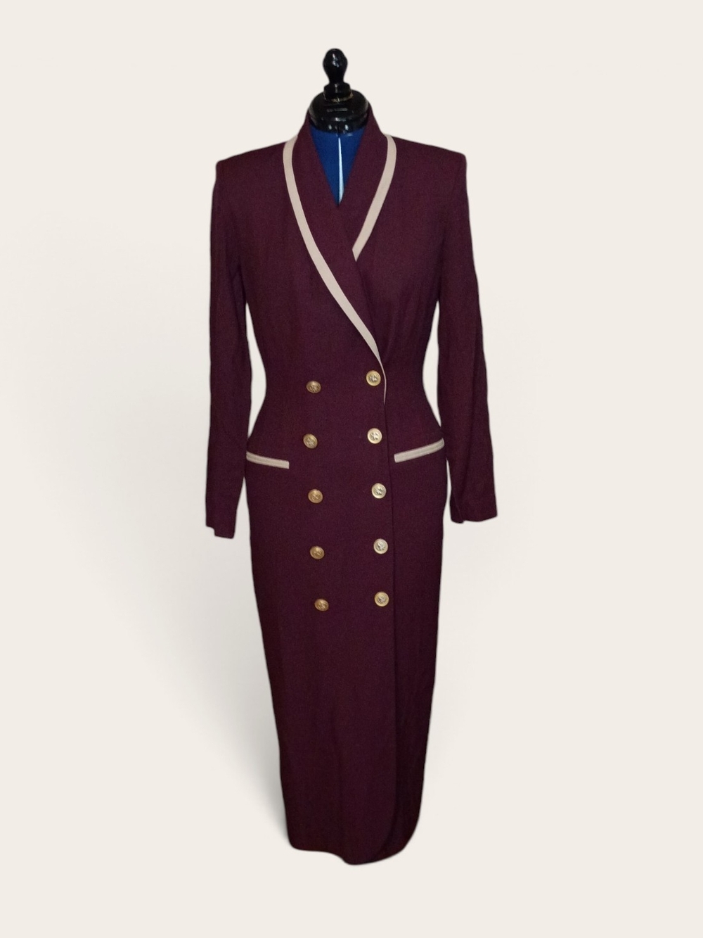 Danny & Nicole Plum Double-Breasted Longline Blazer Dress with Cream Trim